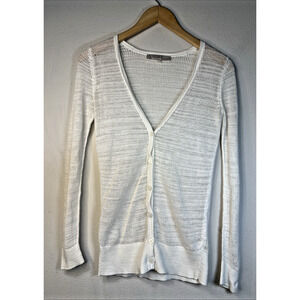 Women's Loft Button Down Sweater cardigan open knit white XXS petite